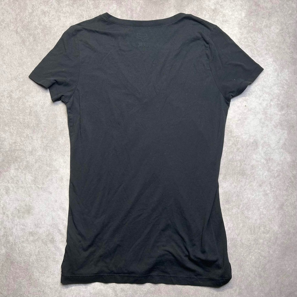 Fox Racing Womens Sz M Black V-Neck Graphic T-Shirt Logo Print y2k - Picture 5 of 7
